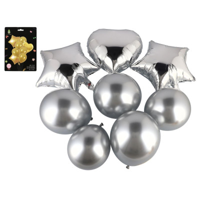 Sada nafukovacích balónků se srdcem 8 ks - stříbrné