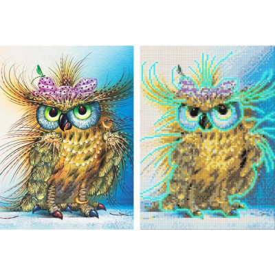 Norimpex Diamantový obrázek malování 30x40cm svítící ve tmě - Sova s mašlí
