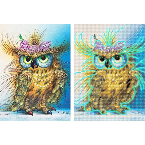 Norimpex Diamantový obrázek malování 30x40cm svítící ve tmě - Sova s mašlí ~ 1