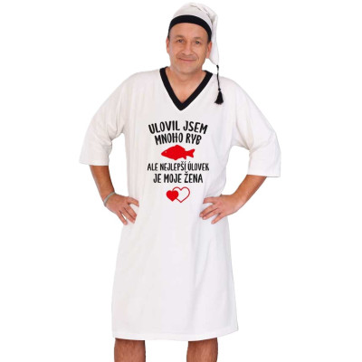 Noční košile - Ulovil jsem mnoho ryb - bílá