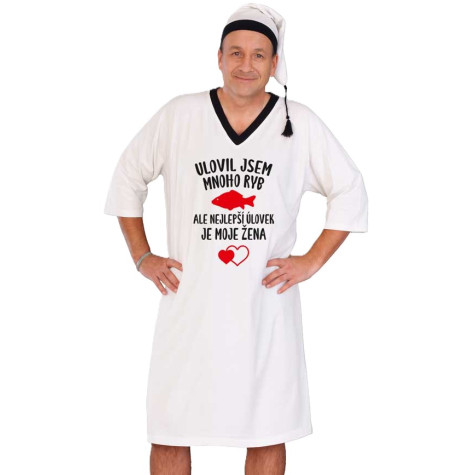 Noční košile - Ulovil jsem mnoho ryb - bílá ~ 1