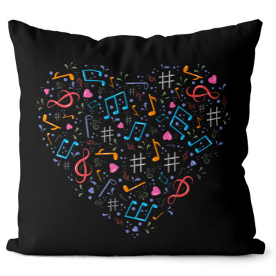 Polštář 40 x 40 cm - Srdce z not