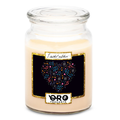 Svíčka ve skle 500 g - Srdce z not - vanilka