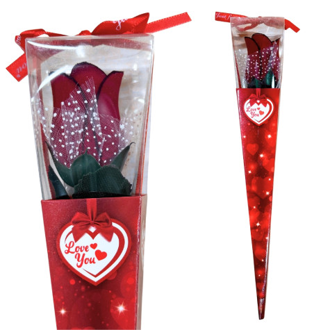 Květina umělá růže v dárkové krabičce 30 cm ~ 3