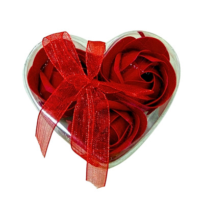 Srdce mýdlové květy růže 3 ks červené