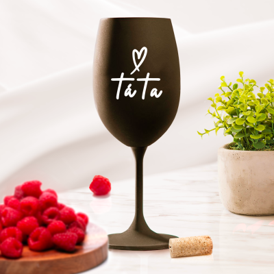 Ahome Sklenice na víno 450 ml - Táta srdce - černá