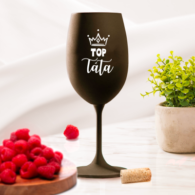 Ahome Sklenice na víno 450 ml - TOP Táta - černá