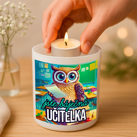 Ahome Skleněný svícen - Jste báječná učitelka - sova ~ 2