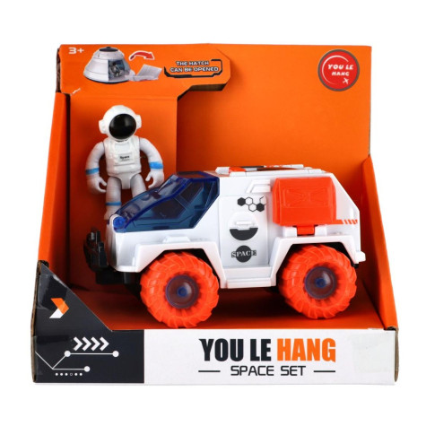 Auto vesmírné s astronautem plast 9x13cm na setrvačník ~ 7