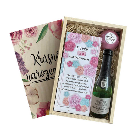 Dárková dřevěná bedna - K narozeninám pro ženy - malá ~ 1