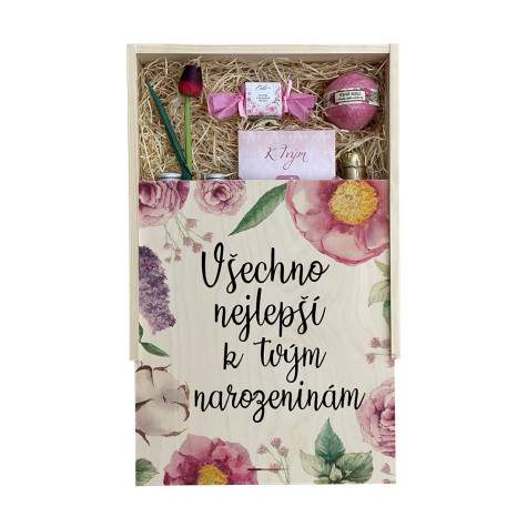Dárková dřevěná bedna - K narozeninám pro ženy - velká ~ 2