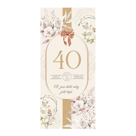 Dárková čokoláda 100 g - Vše nejlepší 40 květiny ~ 1