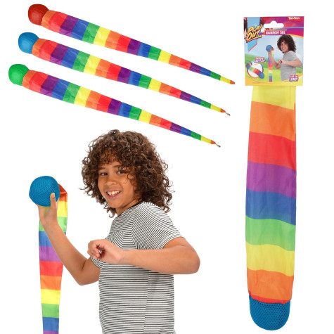 Míček měkký s dlouhým ocáskem látka 100cm duhový ~ 1