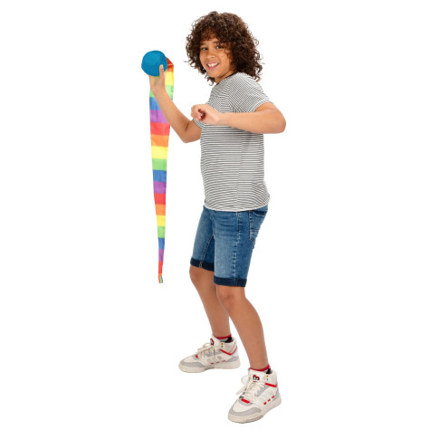 Míček měkký s dlouhým ocáskem látka 100cm duhový ~ 6