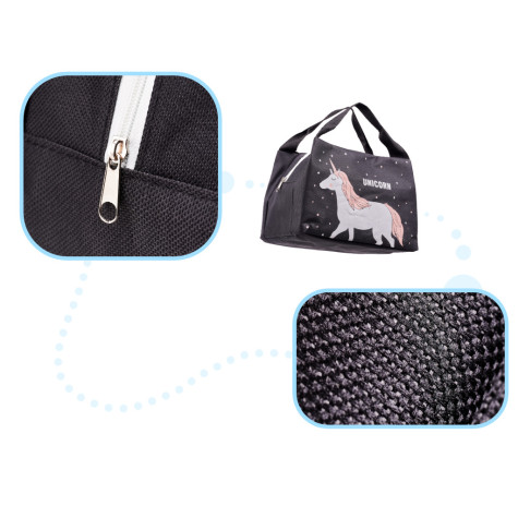 Termotaška na svačinu 21x14x15cm - černá s jednorožcem ~ 3