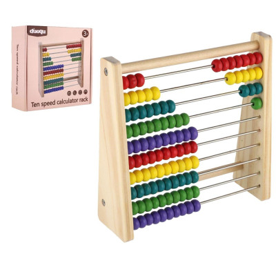 Počítadlo dřevěné 100 kuliček 18x18cm