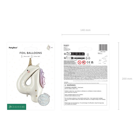 Fóliový balónek Jednorožec 93 cm - číslo 4 ~ 3