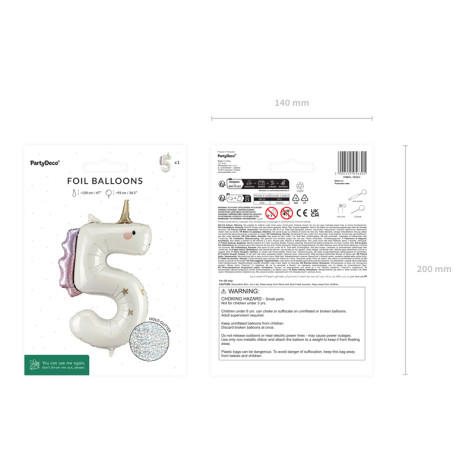 Fóliový balónek Jednorožec 93 cm - číslo 5 ~ 3