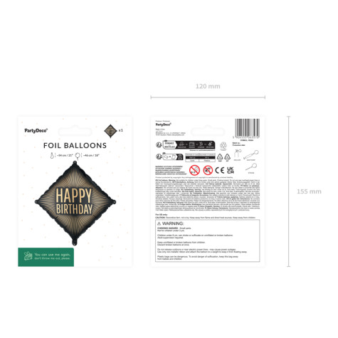 Narozeninový fóliový balónek 46x46cm černozlatý Happy Birthday ~ 2