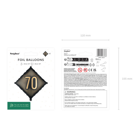 Narozeninový fóliový balónek 46x46cm černozlatý - 70 ~ 2