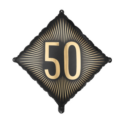 Narozeninový fóliový balónek 46x46cm černozlatý - 50