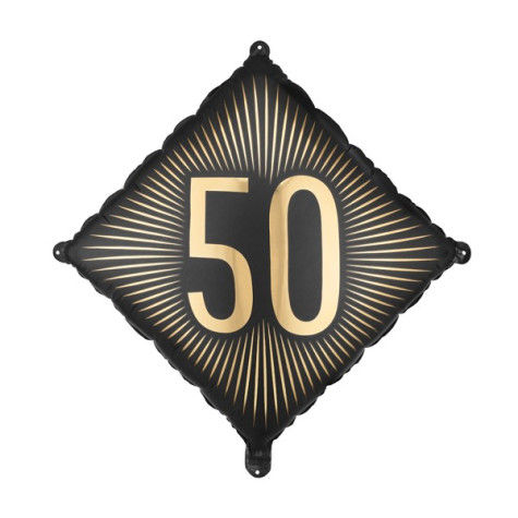 Narozeninový fóliový balónek 46x46cm černozlatý - 50 ~ 1