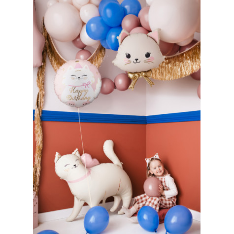 Fóliový balónek kulatý 35 cm Kočička Happy Birthday ~ 2