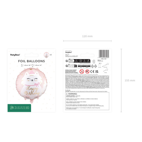 Fóliový balónek kulatý 35 cm Kočička Happy Birthday ~ 3
