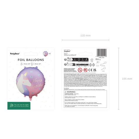 Fóliový balónek kulatý 35 cm Jednorožec Happy Birthday ~ 3