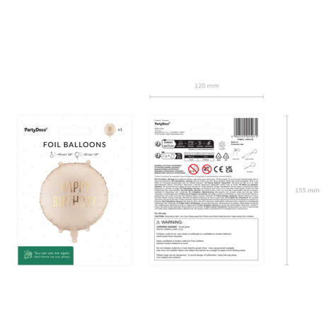 Fóliový balónek kulatý 35 cm krémový Happy Birthday ~ 3