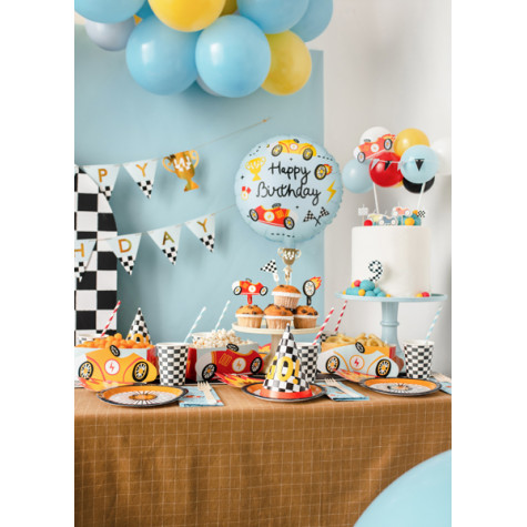 Fóliový balónek kulatý 35 cm Závodník Happy Birthday ~ 2