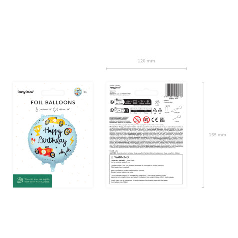 Fóliový balónek kulatý 35 cm Závodník Happy Birthday ~ 3