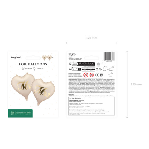 Fóliový balónek srdce 35 cm Mr and Mrs 2 ks ~ 3