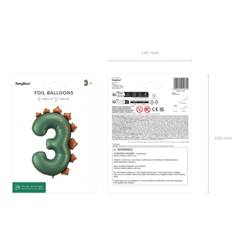 Fóliový balónek Dinosaurus 92 cm - číslo 3 ~ 4