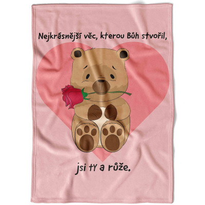 Deka 200 x 140 cm - Medvídek s růží