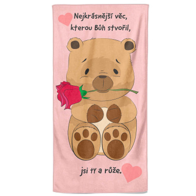 Osuška 140 x 70 cm - Medvídek s růží