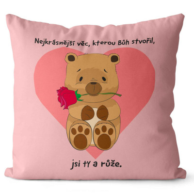 Polštář 40 x 40 cm - Medvídek s růží