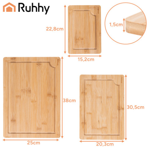 Bambusové prkénko na krájení 3 ks + stojan Ruhhy 26265 ~ 7
