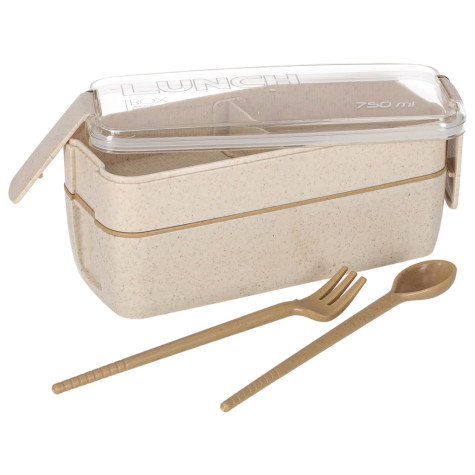 Svačinový box s přihrádkami patrový 750 ml béžový ~ 3