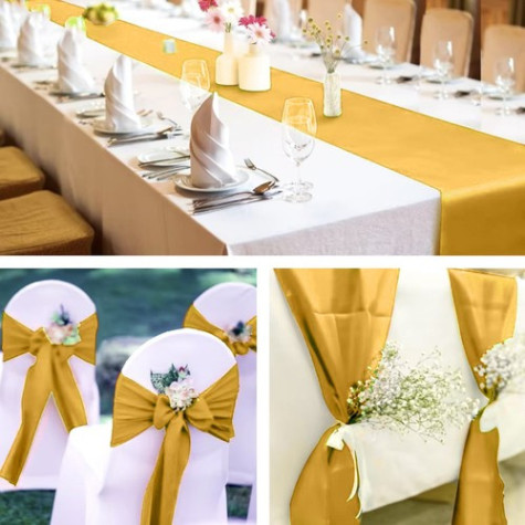 Saténový běhoun na stůl zlatý 900x36cm Ruhhy 25065 ~ 4