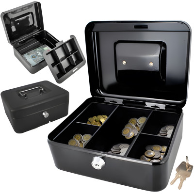 Příruční pokladna černá na klíč 20x16x9cm Malatec 822