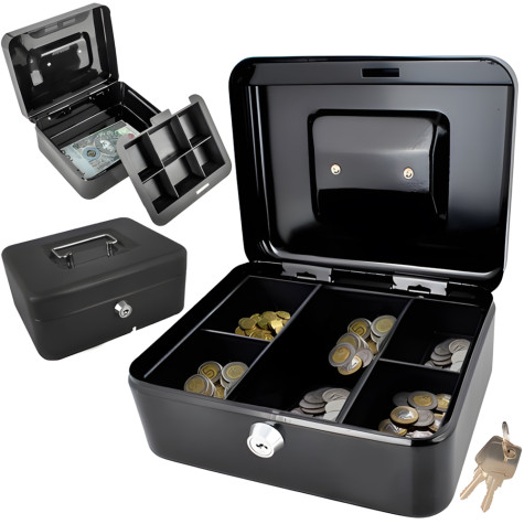 Příruční pokladna černá na klíč 20x16x9cm Malatec 822 ~ 1