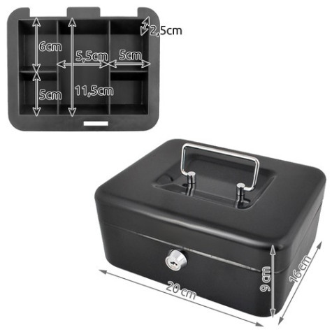 Příruční pokladna černá na klíč 20x16x9cm Malatec 822 ~ 9