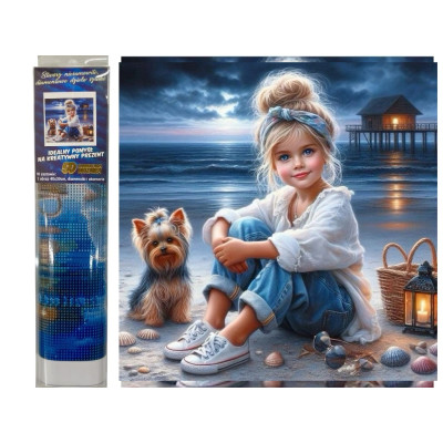 Norimpex Diamantový obrázek malování 30x40cm - Dívka s yorkshirským psem na pláži