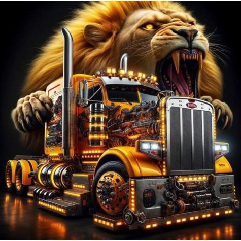 Norimpex Diamantový obrázek malování 30x40cm - Americký kamión se lvem ~ 2