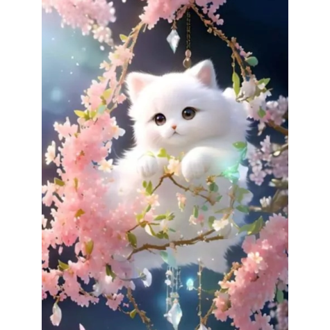 Norimpex Diamantový obrázek malování 30x40cm - Bílé kotě na větvi ~ 2