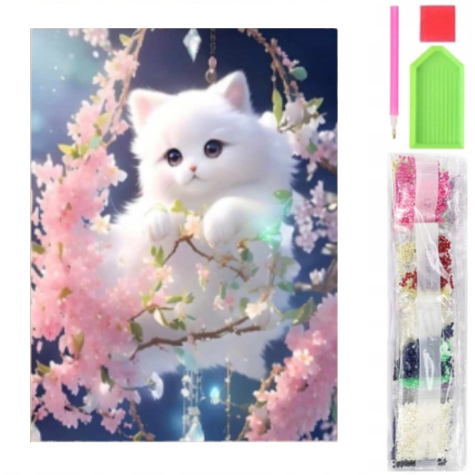 Norimpex Diamantový obrázek malování 30x40cm - Bílé kotě na větvi ~ 1