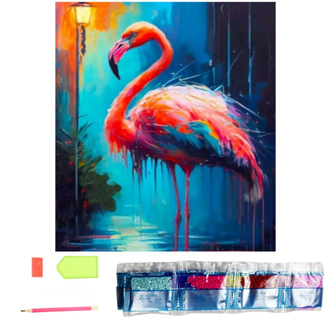 Norimpex Diamantový obrázek malování 30x40cm - Plameňák a lampa ~ 1