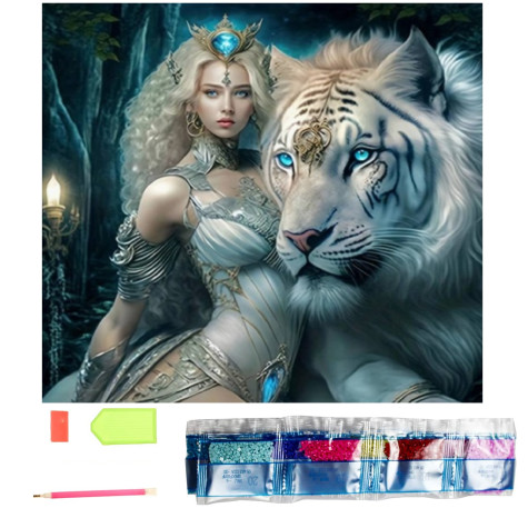 Norimpex Diamantový obrázek malování 30x40cm - Princezna s bílým tygrem ~ 1