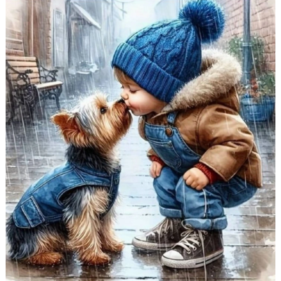 Norimpex Diamantový obrázek malování 30x40cm - Chlapeček s pejskem